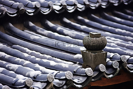 冬天古建筑背景图片_冬天的韩国寺庙屋顶