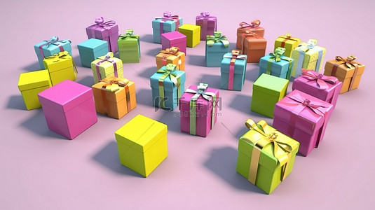 3D 渲染的可爱礼品盒非常适合庆祝活动