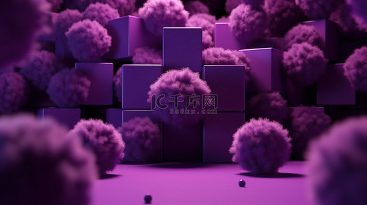 商业广告惊艳3D渲染几何紫色背景