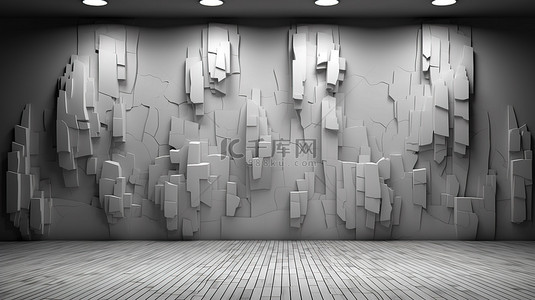 展示艺术空墙的 3D 插图，用于装饰目的