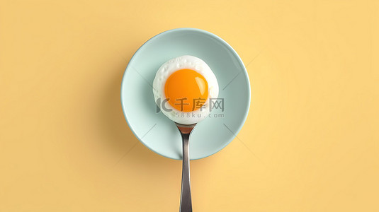 背景标题背景图片_悬挂的单面朝上鸡蛋与餐具空白区域三维渲染