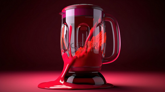 果汁设计背景图片_红色果汁搅拌机的 3d 渲染