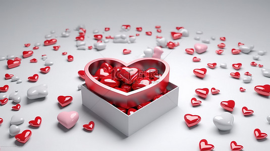 玫瑰礼盒背景图片_心形礼盒亮相，传达爱情和浪漫 3D 渲染图像