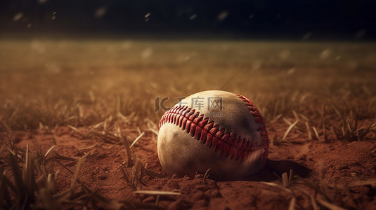 球场上的棒球具有运动背景的引人注目的 3D 图像
