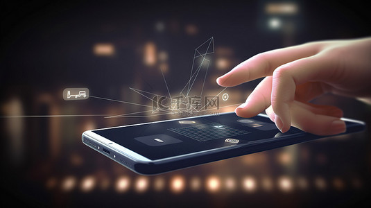 智能手机技术概念手势指向 3d 渲染中的在线购物应用程序