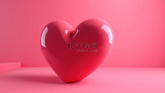 浪漫的 3D 心形图标呈现在粉红色背景上，非常适合爱情和类似的表达