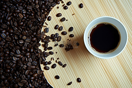 吸管背景图片_咖啡杯的图像，旁边有咖啡豆和吸管