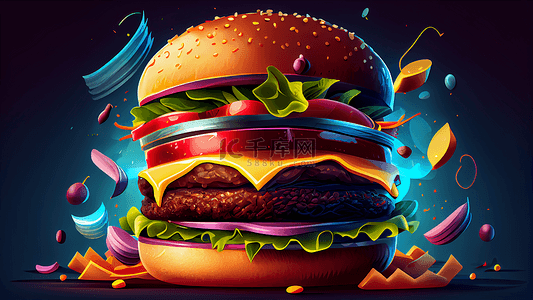 牛肉美食背景背景图片_汉堡包双层牛肉插画背景