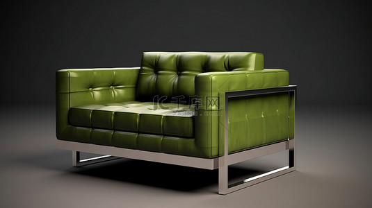 宽敞的单座钢制沙发的 3D 渲染侧视图