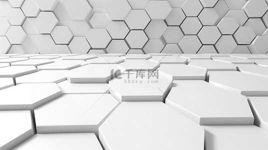 当代空六角形白色背景的 3d 渲染