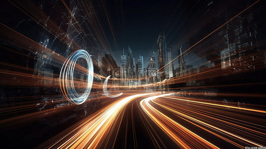 城市地铁隧道背景图片_城市灯光模糊的 3D 渲染中超级循环的扭曲速度