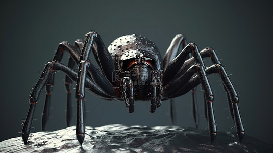 险恶的蜘蛛攻击非常适合万圣节恐怖和昆虫爱好者从侧面 3D 插图