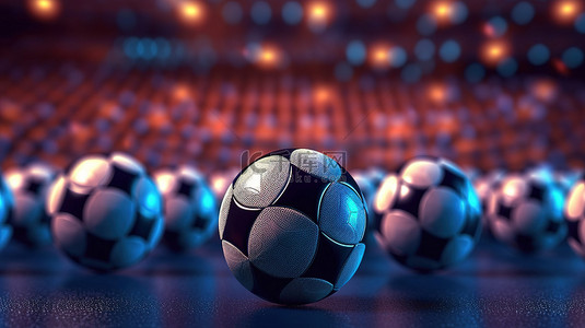 球队联赛或锦标赛比赛背景下足球的 3D 渲染插图