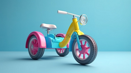 彩色旅行背景图片_蓝色背景下 3d 渲染的彩色三轮车