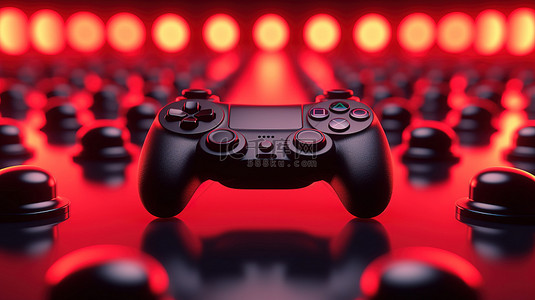 ps4手柄背景图片_黑色操纵杆背景中红色游戏手柄的 3D 渲染，具有特殊的概念