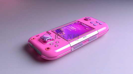 粉红色调背景图片_3D 渲染的游戏手机，呈鲜艳的粉红色调