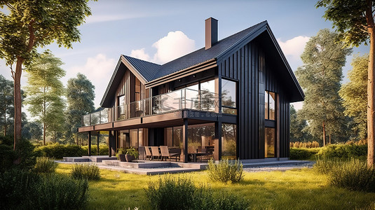 谷仓风格的现代住宅 3d 渲染图像