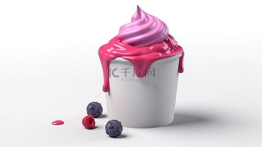 卡通风格 3d 渲染软草莓冰淇淋在白色背景的外卖杯中