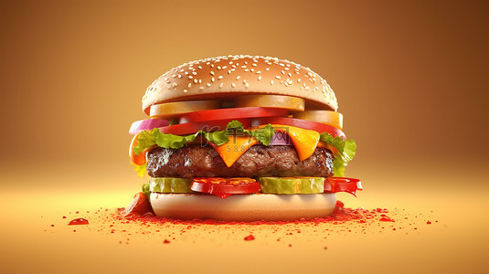 快餐汉堡概念的 3D 插图