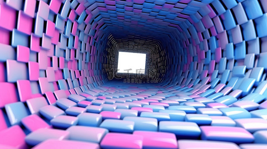 很简单背景图片_在 3D 令人惊叹的蓝色和粉色插图中飞得很高，其中包含各种立方体和圆环形状