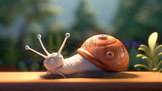 缓慢而稳定的加密蜗牛是昏昏欲睡和疲惫的贝壳生物的 3D 渲染