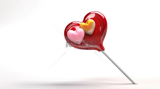 隔离爱背景图片_情人节心形棒棒糖糖果在 3D 渲染中隔离在白色背景上
