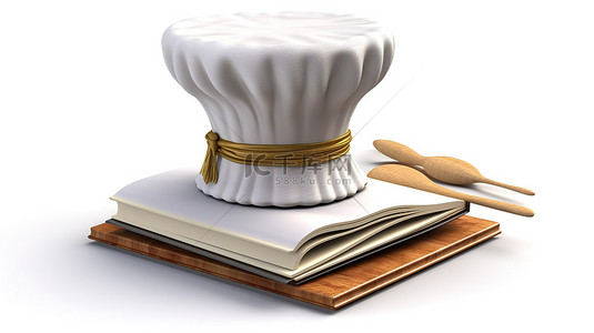 孤立厨师帽和食谱的 3d 渲染