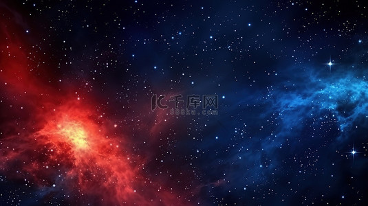 明亮的夜空和充满活力的深红色星系 3D 描绘银河系及更远的地方