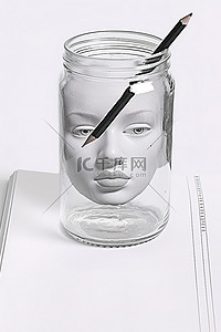 学习教育背景图片_装有铅笔和水的 eya 玻璃板罐