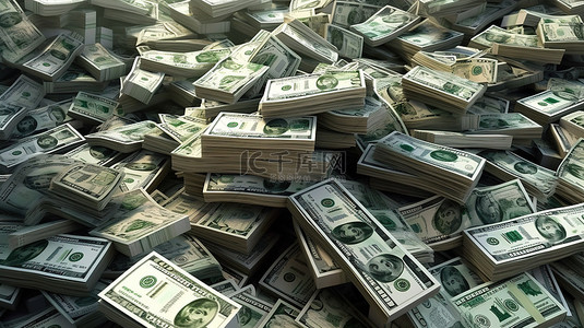 一堆钞票背景图片_一堆百元大钞堆放在包中 3d 渲染