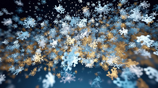 圣诞快乐背景图片_翱翔雪花的迷人 3D 可视化
