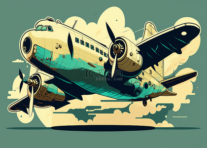 飞机旅游绿色插画背景