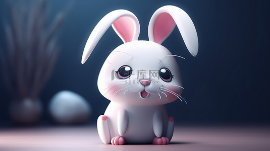 3D 图形中迷人的兔子角色插图