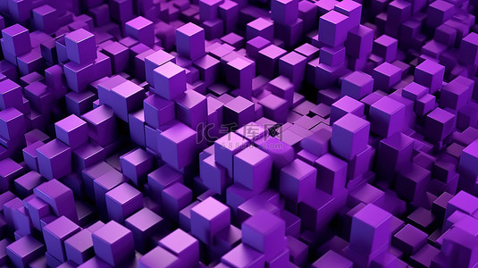 黄色渐变渐变背景图片_紫色色调变化的等距几何立方体背景的 3D 插图