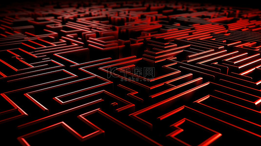 ai迷宫背景图片_黑色背景下 3d 渲染的红色迷宫