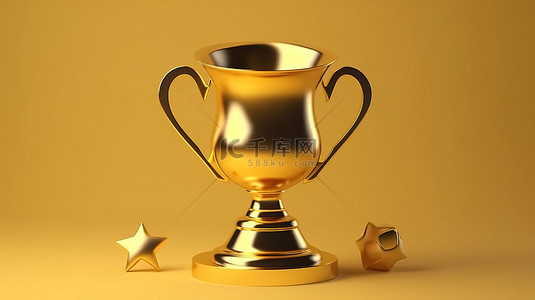 卡通冠军杯背景图片_卡通风格3D金色奖杯，星形图标象征冠军和胜利