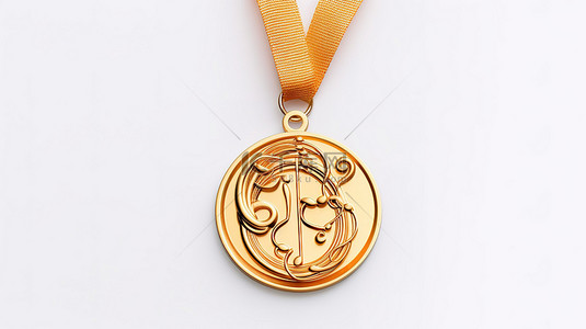 第一名奖杯与高音谱号徽章在金色 3D 插图白色背景