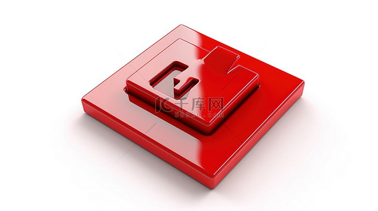 白色方形按钮键上红色平房图标的独立 3D 渲染，白色背景