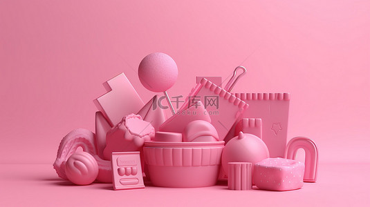 背景上粉红色促销优惠券销售图标符号的水平 3D 渲染