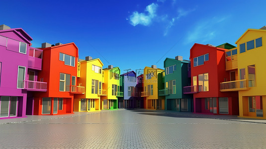 令人惊叹的 3d 渲染中的多个不同颜色的房屋