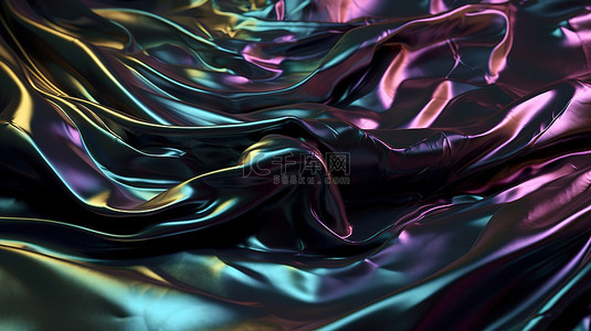 抽象时尚背景虹彩全息箔和黑布 3d 渲染