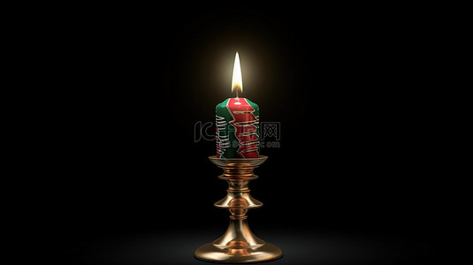 红色和绿色支架中发光圣诞蜡烛的 3D 渲染