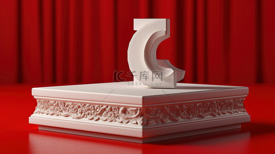 白色纸板背景红桌上雕刻标志问题的 3D 渲染