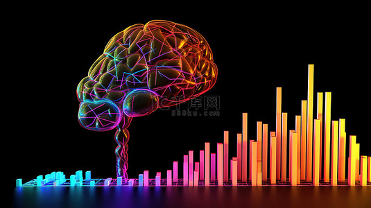 用于科学和教育目的的大脑和上升趋势图的 3d 渲染