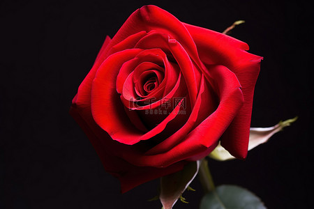 红玫瑰背景图片_深色背景中带有螺旋茎的红玫瑰