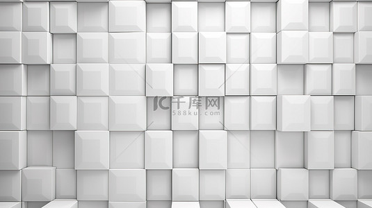 无缝 3D 渲染中的纹理设计现代白色方形网格框图案墙