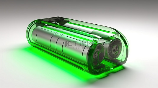 光伏充电站俯瞰图背景图片_具有抽象绿色充电水平电池的白色背景的 3D 渲染
