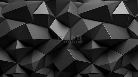 具有黑色几何图案的低聚墙的三维渲染