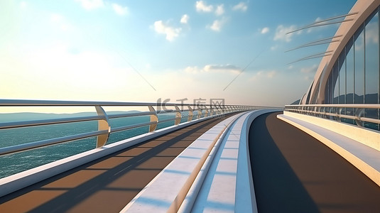 海滨城市背景图片_当代海滨桥梁高速公路的特写 3D 渲染