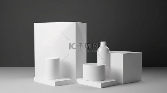 包装瓶展示样机背景图片_带有空化妆品包装的讲台，用于 3D 品牌和包装展示